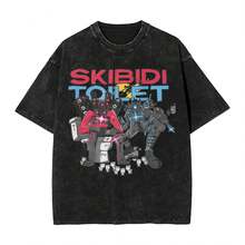 Washed T Shirt   Cameraman Speakerman TV Man T-Shirt High Street Streetwear Short Sleeve Tops Tees For Men Women - 黑色 - 查看 1