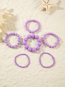 imoli 6件套波西米亚风树脂珠弹性叠戴手链，适合海滩、度假、派对等场合，女士珠宝礼物 - 彩色 - 查看 4