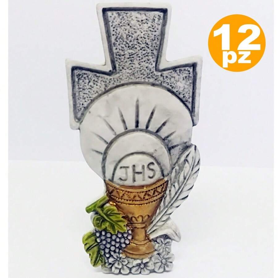 OISE ART STORE Set 12 Bomboniere Croce Comunione Eucarestia Calice Bianco Ceramica Soprammobile - - Multicolore - Visualizzare 1