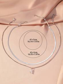 2件套冰银色闪亮水滴叠戴项链套装，蛇骨链+闪亮立方氧化锆水滴吊坠，精致别致，适合日常佩戴、约会、叠戴。 - 銀色 - 查看 5