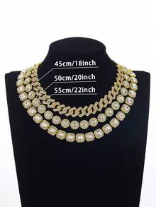 قلادة هيب هوب صخرية للرجال، مجوهرات سبيكة الزنك متعددة الطبقات، سلسلة كوبية مبالغ فيها بشكل أنيق، يمكن ارتداؤها بشكل متعدد، مناسبة للارتداء اليومي - متعدد الألوان - مشاهدة 3