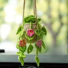 1pc Crochet Plant Decor, Boho Handmade Car Rear View Mirror/Room Hanging Accessory, Suitable For Women & Girls, Green Car Interior Aesthetic Decor, Truck Hanger Ornament Charm For Men - Multicolor - View 23