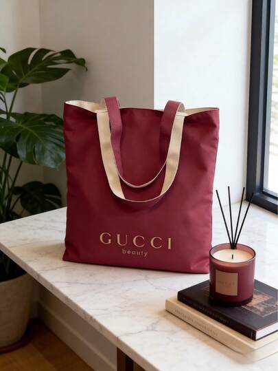 Gucci 1 pieza Bolsa de maquillaje de lona con diseño reversible para mujer, color rosa o blanco, de gran capacidad y multifuncional para uso diario, con un diseño elegante y de moda