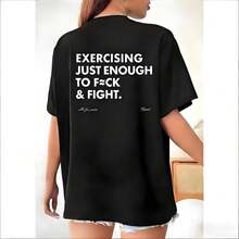 Camiseta divertida "HACER EJERCICIO LO SUFICIENTE PARA FOLLAR Y PELEAR", ropa de calle vintage retro Y2K - Negro_2 - Ver 8