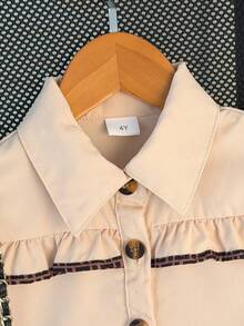 Young Girl Summer Girls' Casual School Style Single-Breasted Leopard Print Cap Sleeve Polo Collar Dress - Apricot - View 3