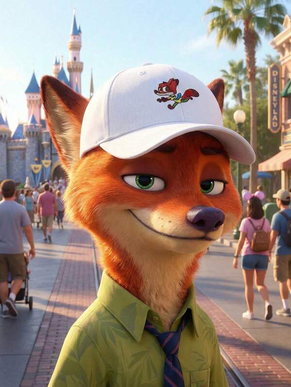 Disney 1pc Authorized Zootopia Judy & Nick Animal Print Adjustable Unisex Baseball Cap, Suitable For Outdoor Sun Protection, Casual, Travel, Beach, Y2K Style, Cute Cartoon For Youth And Students, Spring/Autumn