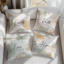 4pcs Inspirational Text & Watercolor Floral Pattern Throw Pillow Covers, Single-Sided Soft Peach Velvet Material, 45*45CM Cushion Covers For Home Indoor Bedroom Living Room Party Decor, Sofa Decorative Pillow Covers, Holiday Gift, No Pillow Insert - Multicolor - View 5