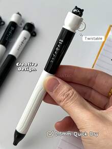 2/4支装可爱猫咪马克杯旋转中性笔黑白卡通学生笔0.5mm可爱笔 - 彩色 - 查看 1