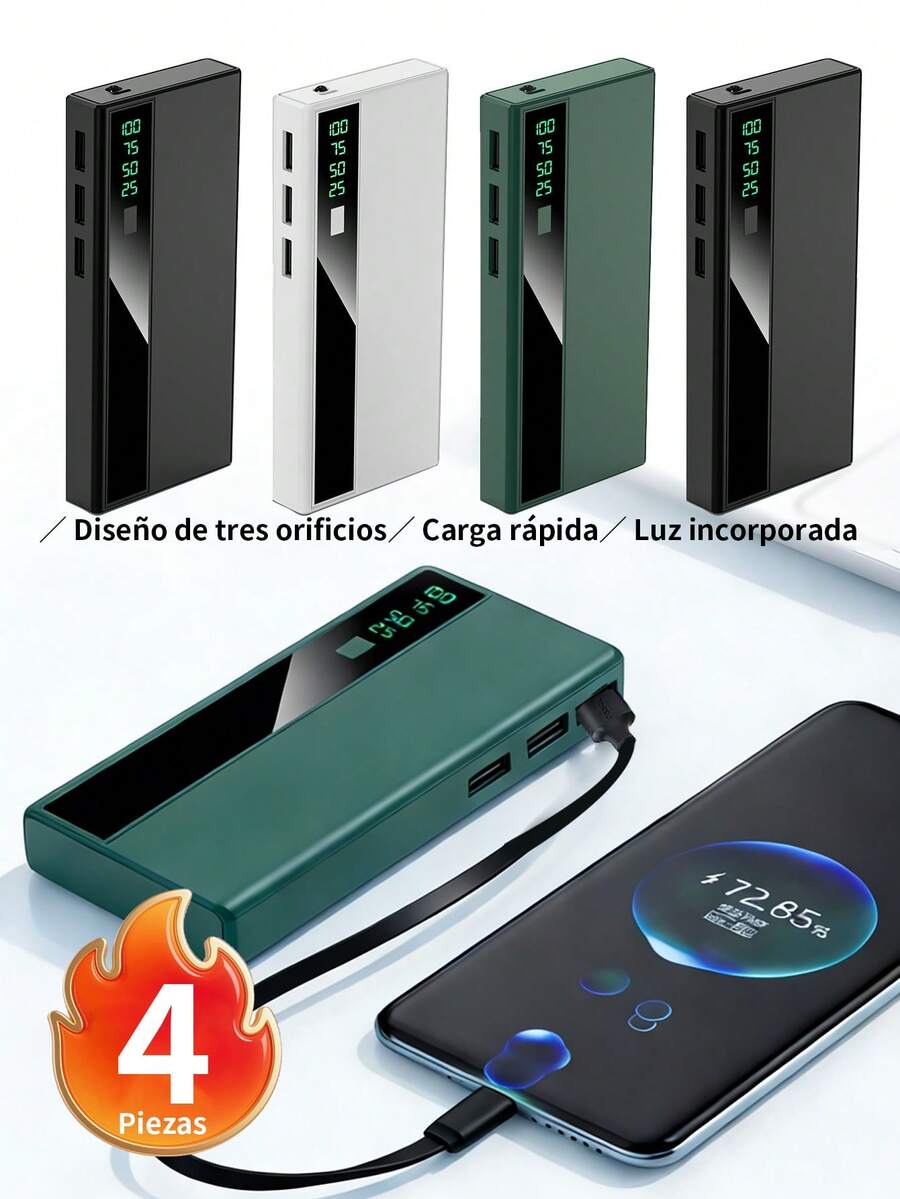 4 piezas 20000mAh capacidad banco de energía carga rápida Mini 4 cables batería externa portátil para iPhone Android tipo C USB - Multicolor (4 piezas) - Ver 1
