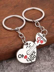 Silver Plated Lovers Gift Wedding Favors Couple My Heart Keychain Fashion Keyring Key Fob Creative Key Chain - Multicolor - View 2