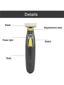 Afeitadora eléctrica unisex, recortadora corporal portátil, afeitadora USB con cuchillas en T para barba y axilas, resistente al agua - Amarillo - Ver 10
