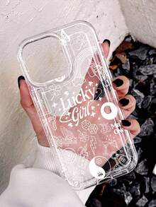 1pc Cute Girl Graffiti Line Rainbow Flower Star Butterfly Letter Pattern Anti-Slip Transparent Airbag Soft Phone Case Compatible With IPhone 11/12/13/14/15/16/17 Pro Max - Multicolor - View 3