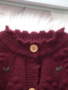 Baby Girl Floral Pattern Loose Knit Romper - Burgundy - View 2