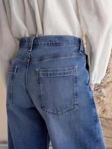 Women's Casual Denim Jeans (Waist Cinching And Hip Lifting - Small Size, Blue Multi Color Selection), Simple Style, Spring Casual Fashion Jeans, Suitable For All Seasons, Loose Hem, Back Pocket Design, Suitable For Daily Wear - 藍色*春季時尚款 - 查看 6