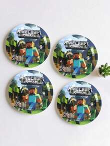 40/80件套我的世界主题派对用品，7英寸和9英寸一次性纸盘套装，适用于节日、万圣节、家庭聚会、婚礼和生日派对 - 彩色 - 查看 4