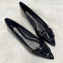Women's Casual Comfortable Patent Leather Flat Shoe With Premium Detail And Pointed Toe. - Sơn đen - Xem 2