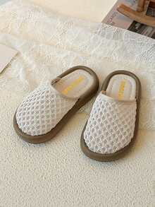 1 Pair 2026 Summer New Kids Lace Slippers, Girls Soft Bottom Breathable Closed Toe Mules, Fashionable Casual Shoes - Beige - View 4