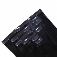 6件/套 16夹 自然黑色渐变长直发耐热假发（女士款） - SNatural - 查看 5