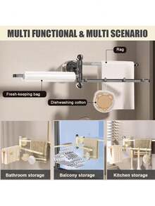 No-Drills 270° Swivel Towel Bar: 3-Arm Suction Cup Holder For Fast Drying & Organizing In Bathroom & Kitchen - Black - View 7