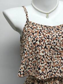 Happy Girl Casual Elegant Woven Fabric Double Layer Design Comfortable Vacation Style Women Dress, Spring/Summer - Brown - View 6