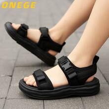 1 Pair Summer Children's Minimalist Outdoor Beach Sandals, Academy Style Breathable Non-Slip Wear-Resistant Flat Sandals For Kids - Black - View 3