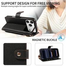 1pc Flip Cover Protective Case Compatible With Apple 17 ProMax/16/15/14/13/12/11 Pro, A56, Redmi NOTE 14 PRO 5G, With Card Slots, Zipper Pocket - Black - View 5