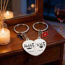 情侣款钥匙扣，2026 年 EST 纪念，浪漫情人节礼物，送给丈夫、妻子、未婚夫/未婚妻 - Old Gold - 查看 4