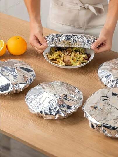 20/10/5pcs Reusable Aluminum Foil Cover, Tabletop Food Warmer, Food Storage Bags, Food Preservation Bags, Kitchen Storage, Home Plastic Packaging, Contact, Leftover Storage, Kitchen Freshness And Heat Retention Lid, Suitable For Bowls, Dishes, And Dishes, Keeps Food Warm, Fresh, And Dustproof, Food Preservation Equipment
