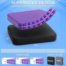 Gel Seat Cushion For Long Sitting, Enlarged & Thickened Patent Design, Breathable Cooling For Office Chair, Soft Car Seat Cushion For Wheelchair (X-Large, Black) - 黑色 - 查看 4
