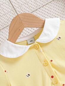 女童印花Polo领短袖休闲连衣裙，夏季 - 黃色 - 查看 3