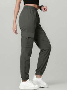Women's Casual Cargo Pants For Spring/Summer, Lightweight & Breathable With Large Pockets, Suitable For Everyday Casual Wear - Dark Grey - View 2