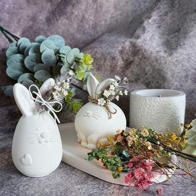2pcs Easter Love Couple Bunnies Resin Silicone Mold - Easy Release Reusable Multi-Purpose Craft Mold For DIY Candle Making, Epoxy Resin, Clay & Plaster Decor, Perfect For Easter Gifts And Spring Home Decoration