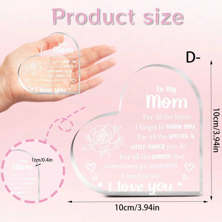 1/5pcsHeart-Shaped Acrylic Figurines Printed With Words Of Gratitude Are Suitable For Decorating Desks, Offices, And Bedrooms, And Also Make A Memorable Gift For Mothers. - Mother's Day Ornaments - View 15