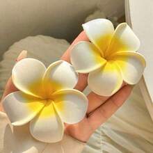 2Pcs/Hairpin Plumeria Headdress Holiday Style Seaside Bangs Female Flower Hairpin Side Hairpin Clip Egg Ear Clip - 黃色 - 查看 7