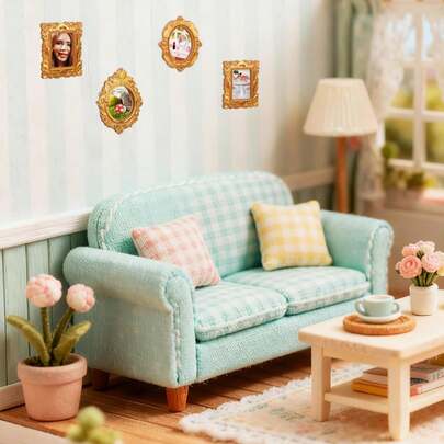 15 piezas mini marcos dorados de resina para fotos, accesorios DIY decoración para casas de muñecas tamaño pequeño