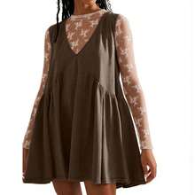 Women Sleeveless Mini Dress Summer Casual Loose V Neck Sundress With Pockets - Cà phê - Xem 3