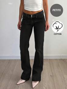 Y2K Style High-Waisted Button Fly Skinny Distressed Jeans With Pockets, Suitable For Back To School, Commuting And Casual Wear - Black - View 8