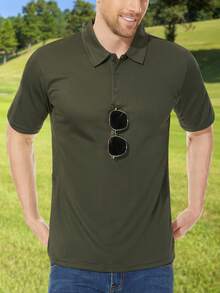Men's Summer Quick Dry Golf Polo Shirt Short Sleeve Outdoor Sports Hiking Fishing T-Shirt Breathable Lightweight Tops With Sunglass Loop And Pen Pockets - Army Green - View 2
