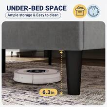 Allewie Full/Queen/King Size Bed Frame With Adjustable Velvet Upholstered Headboard, Rivet-Style Nailhead Trim Detail Platform Bed Frame, Wooden Slat Support, No Box Spring Needed, Easy Assembly, Grey - 灰色 - 查看 6