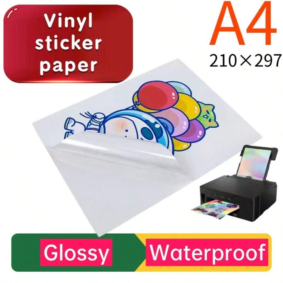 10/20/50pcs - Glossy Vinyl Sticker Sheets - A4 Size (8.3 X 11.7 Inches), Self-Adhesive, Waterproof, Compatible With Inkjet And Laser Printers - White Glossy Surface - View 1