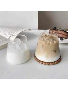 1个极简主义拿铁咖啡玻璃杯，牛奶杯，家用饮水杯，夏季冷饮杯 - 無色 - 查看 11