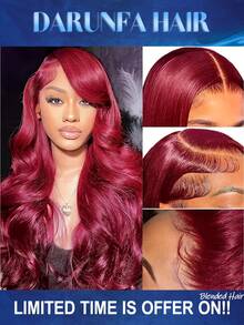 13x4 Lace Front Wigs Blended Human Hair Pre Plucked 200% Density Body Wave HD Lace Front Wigs Human Hair Transparent Frontal Glueless Wigs Virgin Human Hair With Baby Hair For Women #Burgundy 99J 34 Inch - SBUG - View 11