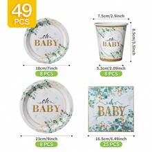Oh Baby Eucalyptus Leaf Gold Disposable Plate, Napkin, Cup Set, Plates, Napkins And Cups Party Supplies, Serves 8 Guests, Disposable Paper Plates Party Tableware Suitable For Birthday, Wedding, Theme Party, Family Picnic - Multicolor - View 6