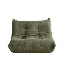 Divano a due posti Chenille Togo, poltrona da pavimento, poltrona senza braccioli, divano a sacco, poltrona da camino in stile Togo con memory foam, comodo divano da pavimento per soggiorno, camera da letto, sala giochi e ufficio - Verde - Visualizzare 4