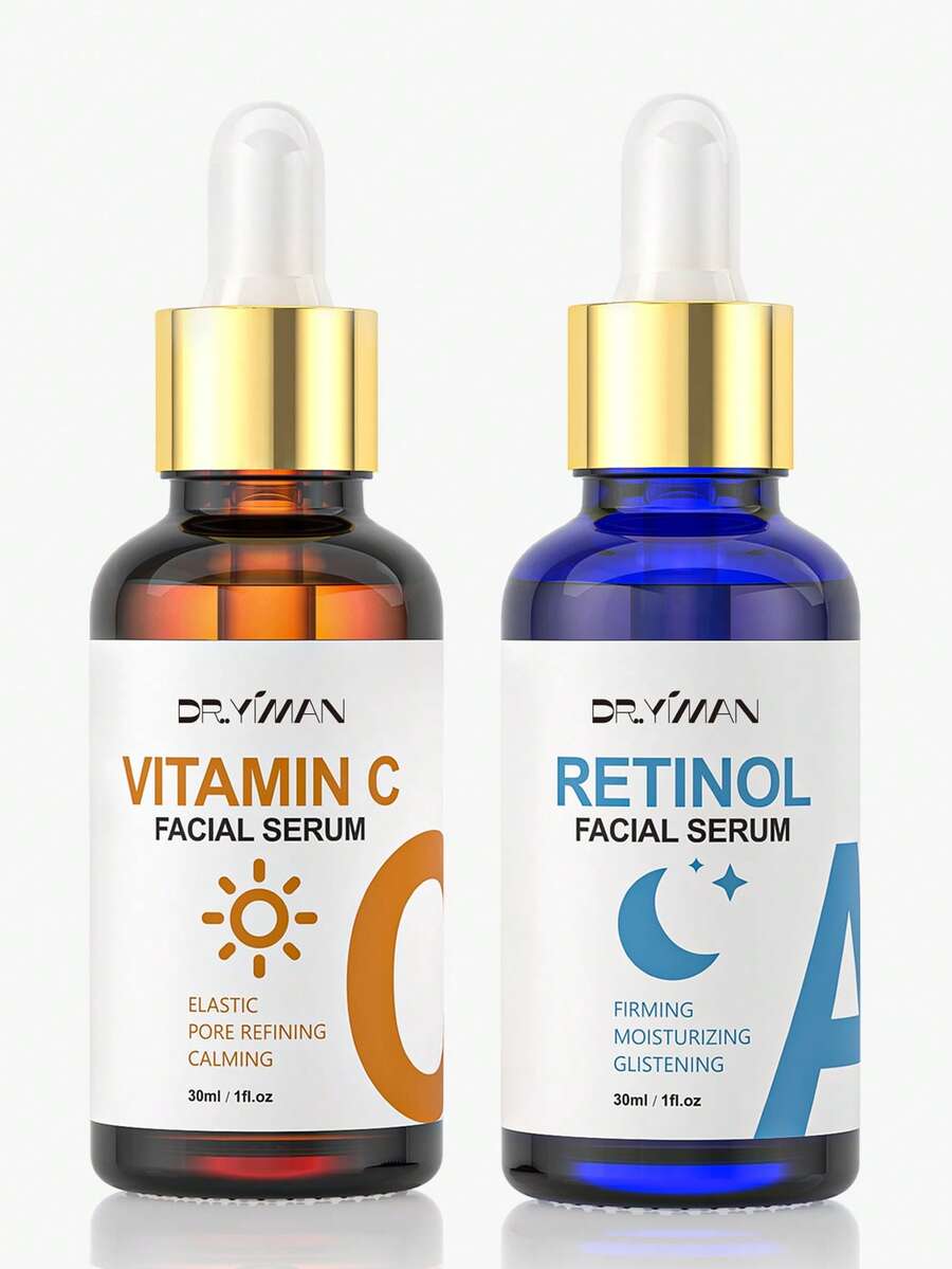 60毫升护肤面部精华套装 - 维生素C精华（亮肤）、视黄醇精华（抗皱） - 白色 - 查看 1