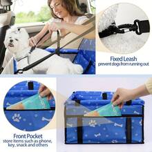 Pet Reinforce Car Booster Seat For Dog Cat Portable And Breathable Bag With Seat Belt Dog Carrier Safety Stable For Travel Look Out,With Clip On Leash With PVC Tube - Blue and White - View 7