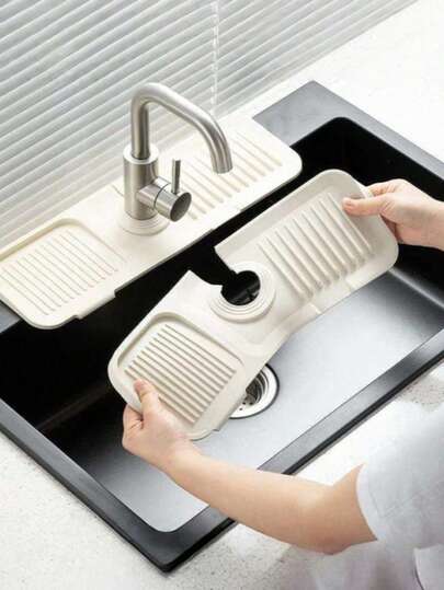 Silicone Sink Splash Guard, Featuring Slanted Water Diversion Design, Large Anti-Slip Faucet Base Protector Pad, Easy-To-Clean Drip Tray, Suitable For Kitchen Sink, Bathroom Vanity, Laundry Room, RV And More, Practical Home Essential And Bathroom Decor Accessory.