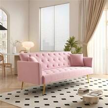 72'' Convertible Sofa Bed Modern Futon Set, Velvet Foldable Reclining Loveseat, Three Adjustment Angles,Mid Century Modern Couches For Living Room/Bedroom/Apartment, Easy Assembly,Beige Color - Hồng - Xem 7