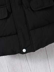 Boys' Casual Thickened Long Sleeve Hooded Padded Coat, Fashionable School Style For Autumn/Winter - Black - View 5