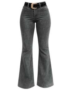 Women's Premium Line Plain High-Waisted Flare Jeans With Lycra For Rodeo, Horseback Riding, And Cowboy Events. - Graphite Gray - View 2